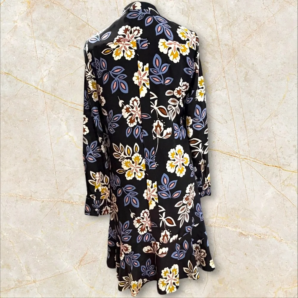 Tory Burch Jane Floral Silk Shirt Dress Black hopewell Print Size 6‎